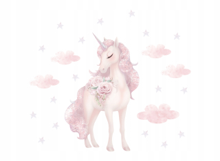 Nálepka na stenu - Samolepka na stenu UNICORN samolepky oblaky samolepky hviezdy ružová S